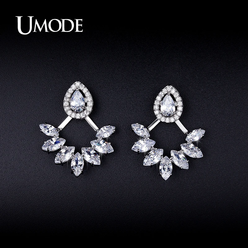 UMODE Fashion Needle Zircon Studs Earrings Jackets For Women Leaf Water Drop Elegant Jewelry Boucle D'oreille Femme UE0248