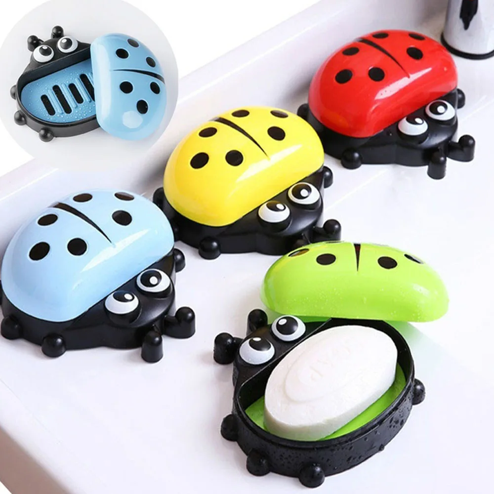

New Cartoon Ladybug Soap Boxes Bathroom Drain Soap Frame Plastic Cover Bathroom Soap Box Soap Frame Bathroom Accessories
