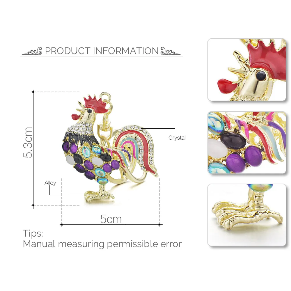 Милые брелки с петухом, курочкой и кристаллами, стразы, роскошные брелки для ключей, кольцо, подарок для женщин K131