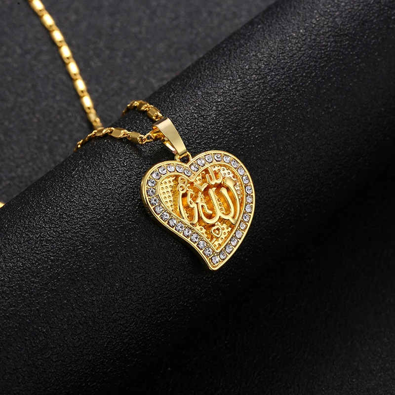 

Arabic Women Heart Shape Gold-color Muslim Islamic God Allah Charm Pendant Necklace Jewelry Ramadan Gift wholesale