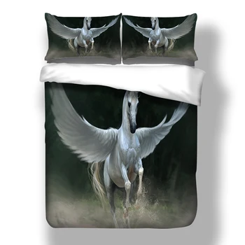 

3D Bedding Set White Flying Horse HD Print Animal Duvet Cover Bed Sheet Twin Full Queen King Size 3PCS Bedding