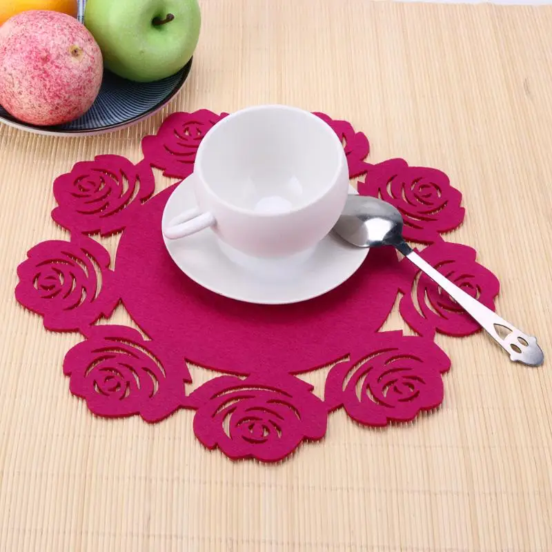 1pcs Creative Felt Table Mat Hollow Kitchen Anti Slip Bowl Cup Pad Placemat Craft Wedding