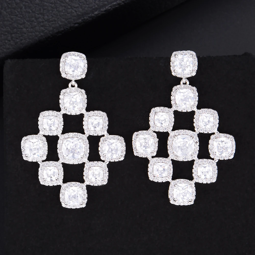

GODKI 43mm Luxury Square Geometry Multicolor Full Mirco Cubic Zirconia Setting Wedding Sea Holiday Earring Fashion Jewelry