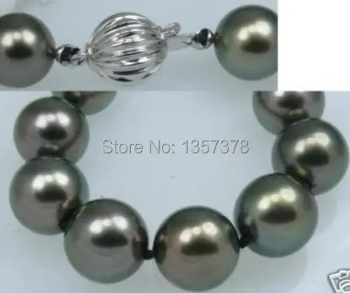 

huij 002920 HUGE 18"12-13MM GENUINE SOUTH SEA PERFECT ROUND BLACK PEARL NECKLACE 14K AAA