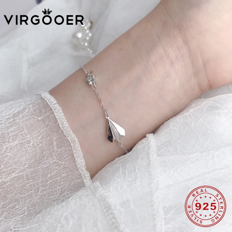 Virgooer 100% 925 пробы Серебряный корейский стиль простой бумажный самолет | Браслеты с шармами -33009022050