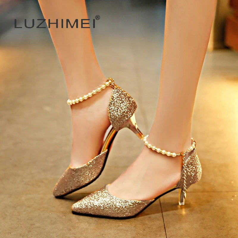 

2018 Wedding Silver Bling Shoes Women Pointed Toe Thin High Heel Party Wedding Shoes