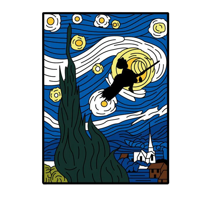 

Kiki's delivery service moonlight ride pin Van Gogh starry night badge pop mash-up collection