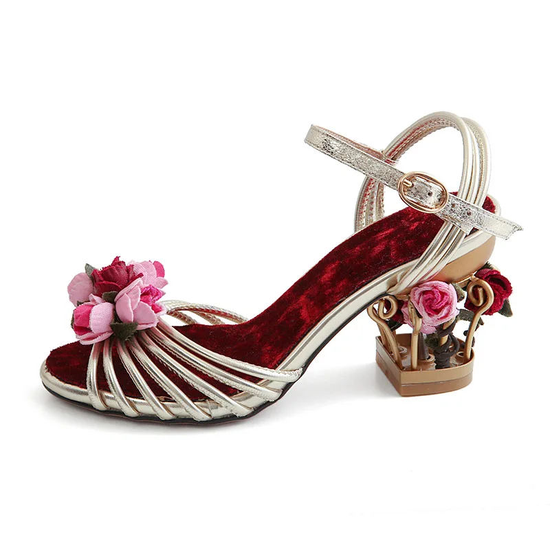 US $49.29 Phoentin Flower Golden Women Sandals 2020 Birdcage Strange Heels Ankle Strap Buckle Ladies Sandal Mixed Color Woman Shoes Ft335