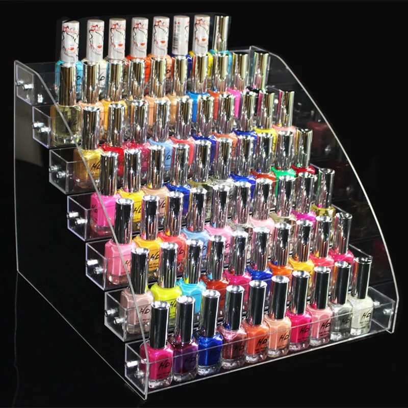 Acrylic Clear Cosmetic Lipstick Storage Box Display Stand Removable Nail Polish Shelf Rack Holder Women Makeup Organizer Case