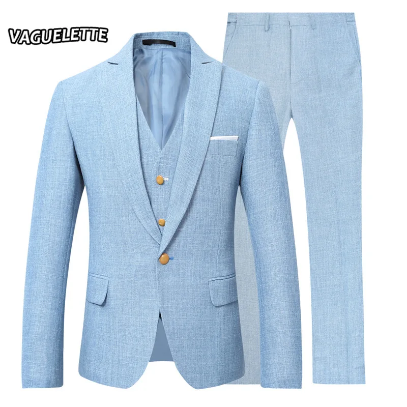 Linen Men Business Suit Plus Size Casual Sky Blue Mens Suits With Pants
