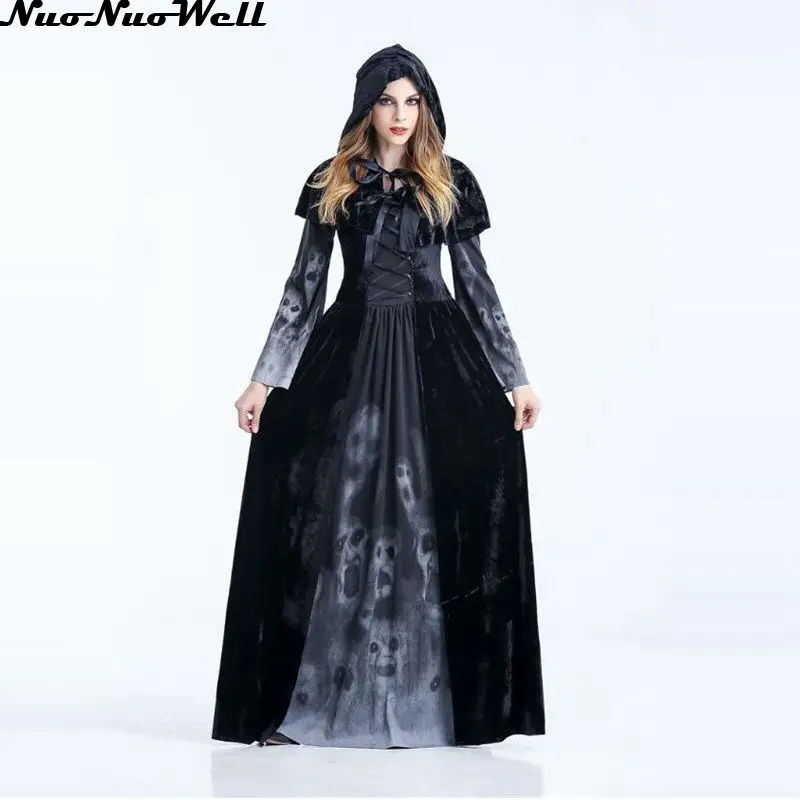Victorian Halloween Costumes Hoodie Witch Costume Women Long Dress