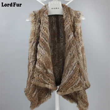 

(TopFurMall) Lady Fashion Genuine Knitted Rabbit Fur Vest Waistcoat Turn Down Collar Women Real Fur Gilet Slim Outerwear LF4016