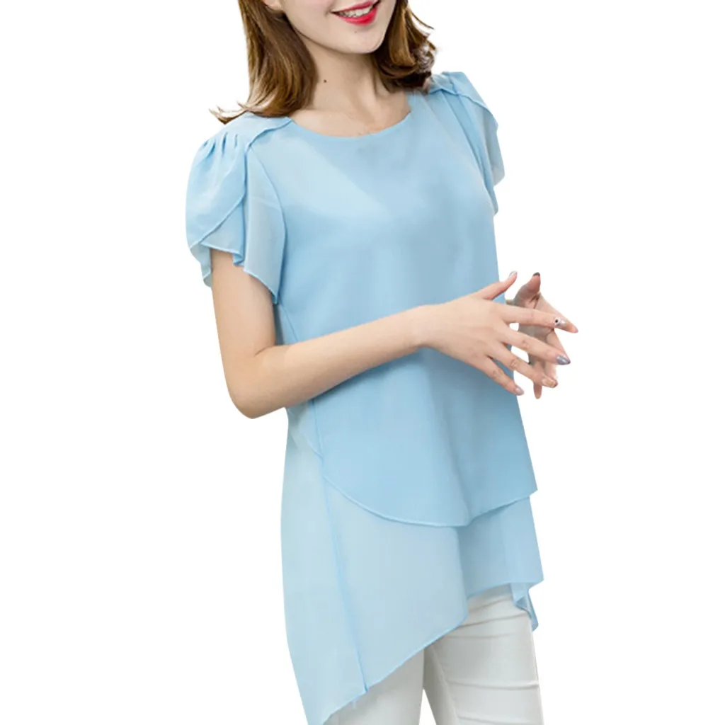 Ladies' Tops 2019 Women's Short-Sleeved Chiffon Shirt Tops Shirt Large Size Loose Long Section