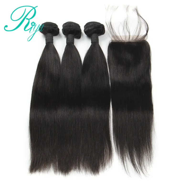 straight virgin human hair bundles with 4X4 silk base closure (6)