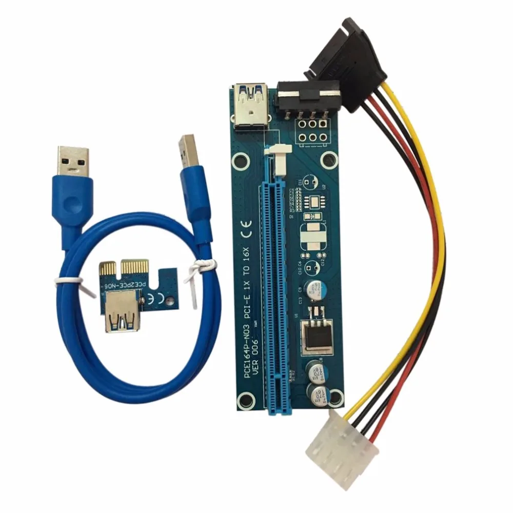 PCI-E PCI Express 1X до 16X Riser Card USB 3,0 кабель SATA до 4Pin IDE шнур питания Molex питание для BTC шахтерской машины