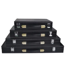 New Good quality professional luxury portable black leather counter wooden box 200 code yard box chips poker carrying cases bag