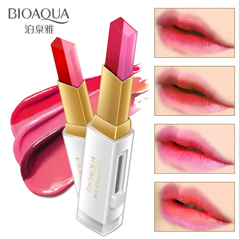 BIOAQUA  1pcs  Lips Makeup Double Color Gradient Lipstick 14 Color Gloss Korea Makeup Lips Cosmetic Face Make Up Waterproof