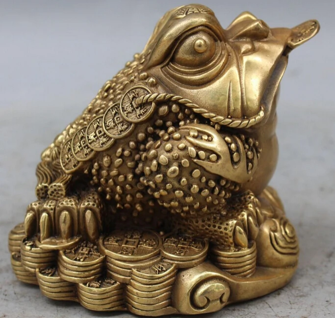 

6"Marked China Feng Shui Bronze Wealth Guardian beast JinChan Toad Animal Statue R0707 B0403