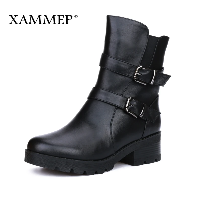 Женские зимние ботинки Xammep из натуральной кожи сапоги шерсти на платформе до
