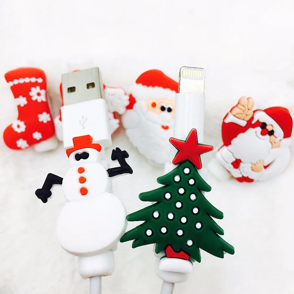 10 шт. рождественский стиль USB Зарядное устройство намотки кабеля Защитный чехол наушники шнур рукава провода крышка данные линии протектора для iphone