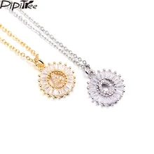 Pipitree Cobre Branco Cubic Zirconia 26 A-Z Inicial Letra Do Alfabeto Pingente De Colares Colar Charme Cadeia Colar de Jóias Mulheres(China)