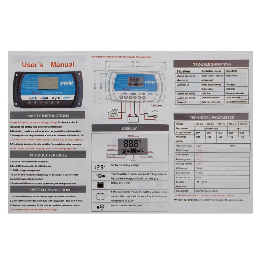 1 шт. PWM 30A USB Солнечный контроллер зарядки панели 12 в 24 в автоматический регулятор с ЖК-экраном RTD JAN07 Прямая поставка