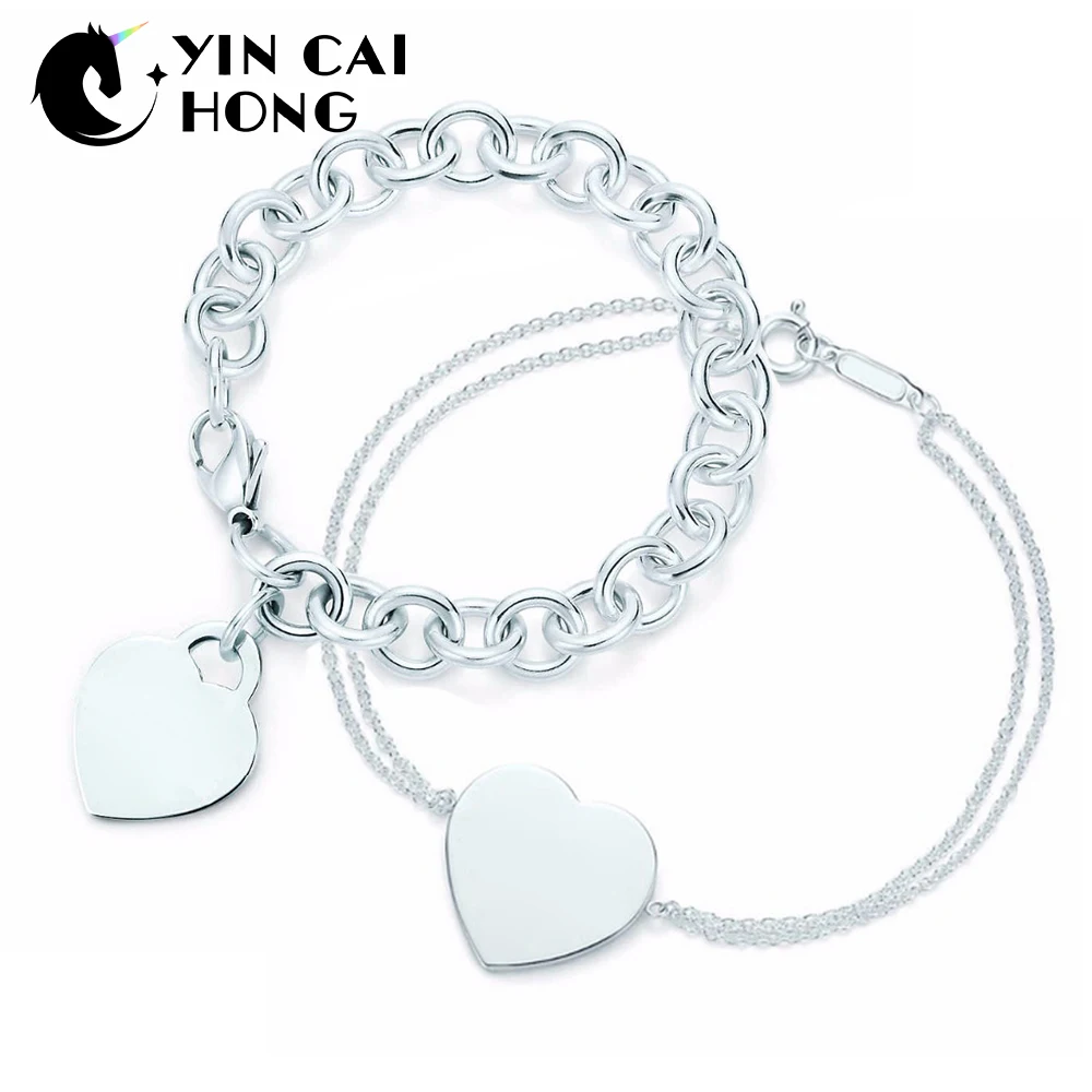 

YCH Charm for Gifts 925 Sterling Silver Heart Shaped Women's Elegant Tiff Bracelet Lock Tiff Bracelet Silverware Matching World