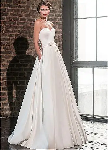 Элегантное милое атласное свадебное платье с курткой с длинным рукавом длиной до пола Свадебные платья с карманами Robe De Mariage