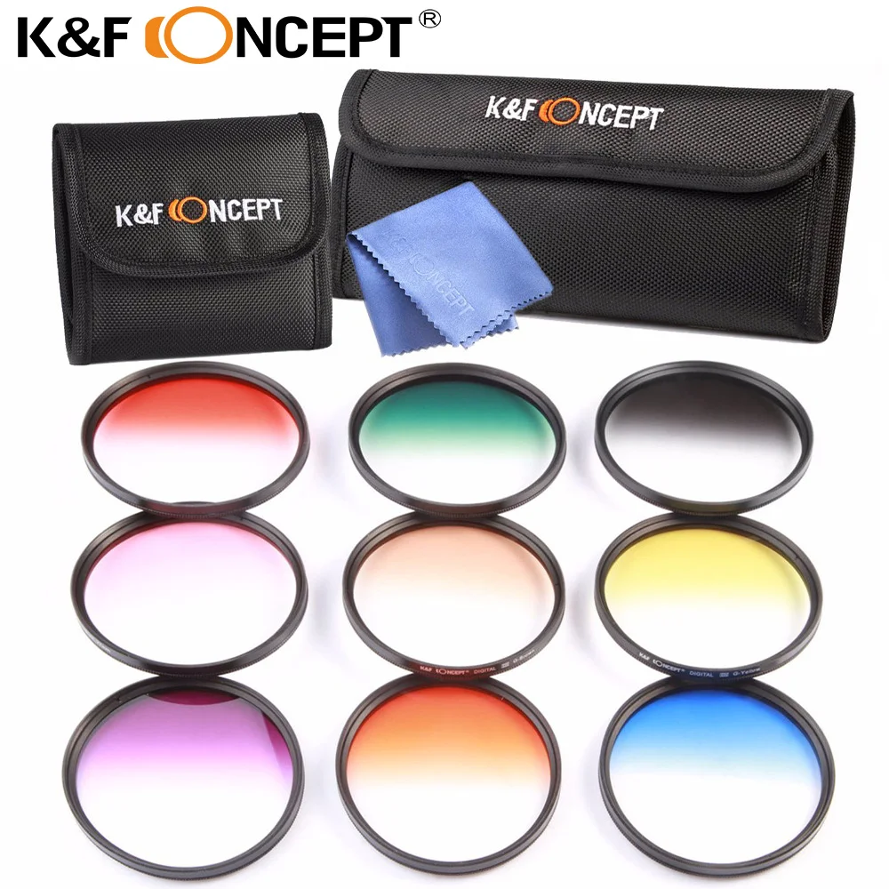 

K&F CONCEPT 9pcs 77mm Graduated Color Filter Set Lens Filter Kit for Canon 6D 5D Mark II 5D Mark III for Nikon D610 DSLR Cameras