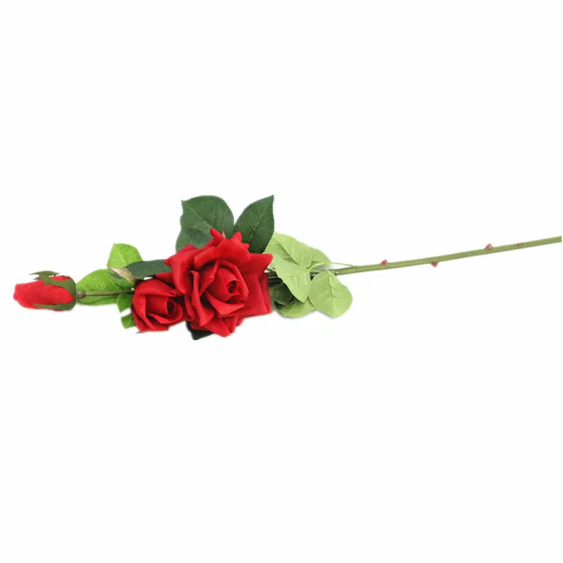 red Искусственные цветы Flone, 3 головки, роза, латекс, настоящее прикосновение, цветочное моделирование, цветок, ветка, Свадебная вечеринка, украшение для дома, столовой - Цвет: red