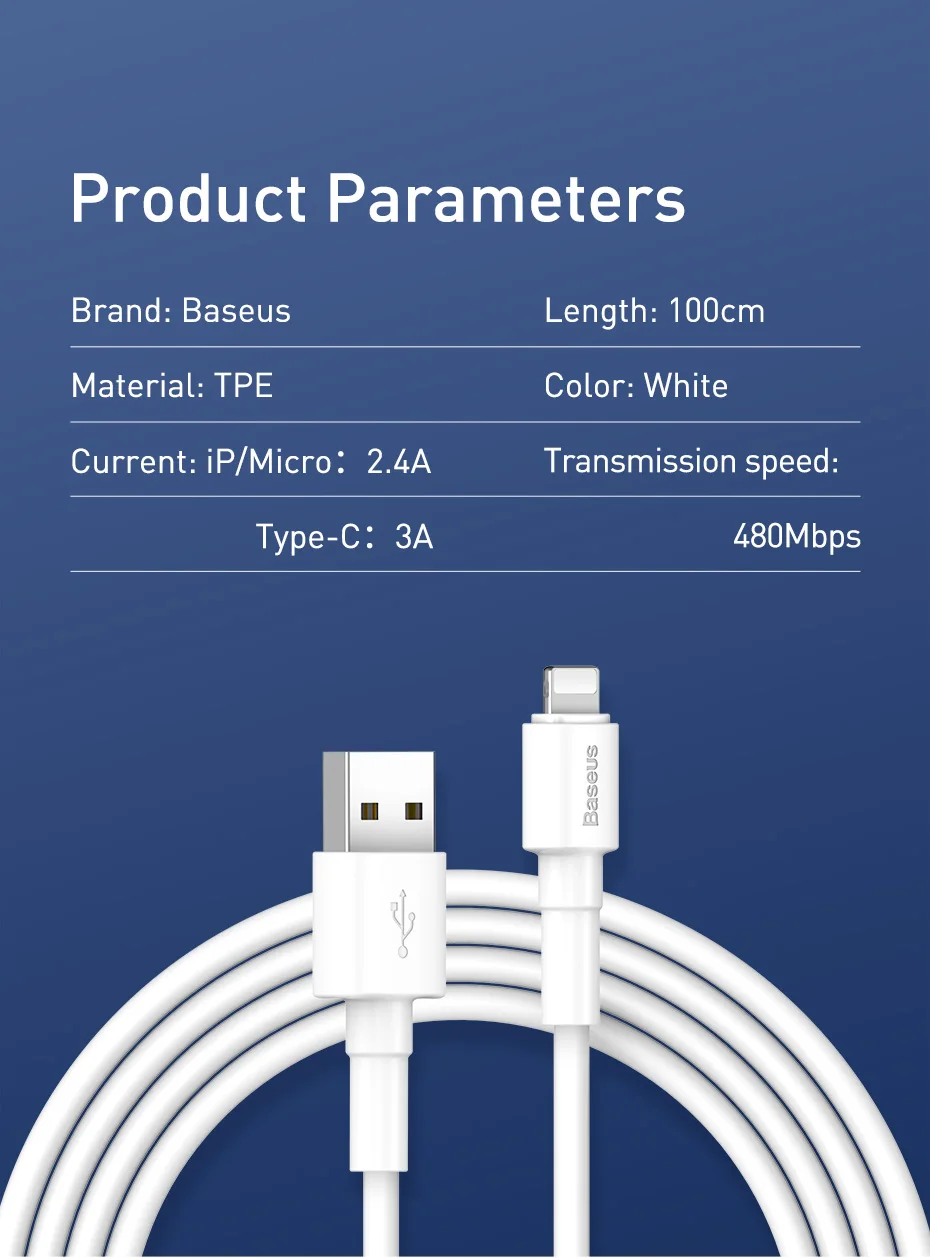 Baseus дешевый и тонкий USB кабель для передачи данных для iPhone зарядный кабель белый 1 м TPE Micro usb type C зарядный кабель для мобильного телефона