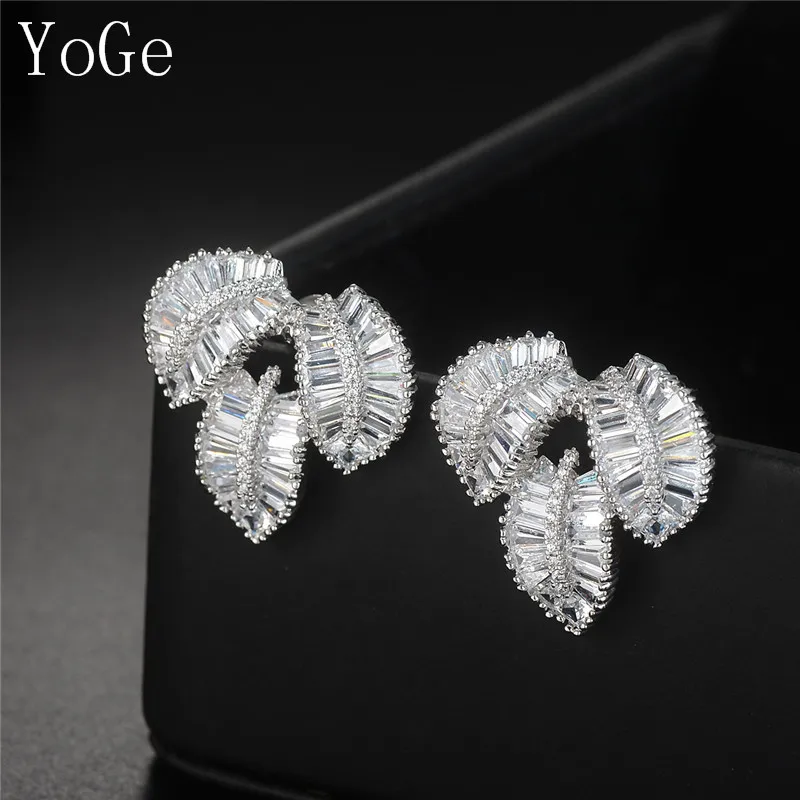 YoGe свадебные и вечерние ювелирные изделия для женщин, E1336 Мода AAA CZ 3 листья в форме т камень серьги гвоздики