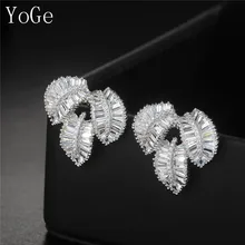 YoGe свадебные и вечерние ювелирные изделия для женщин, E1336 Мода AAA CZ 3 листья в форме т камень серьги гвоздики
