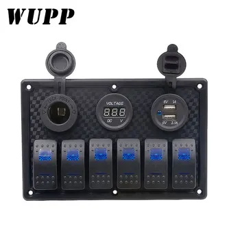 

WUPP 6 Gang ON-OFF Toggle Cigarette Lighter Car Charger Dual USB Switch Panel Socket Voltmeter Circuit Breaker for RV Truck