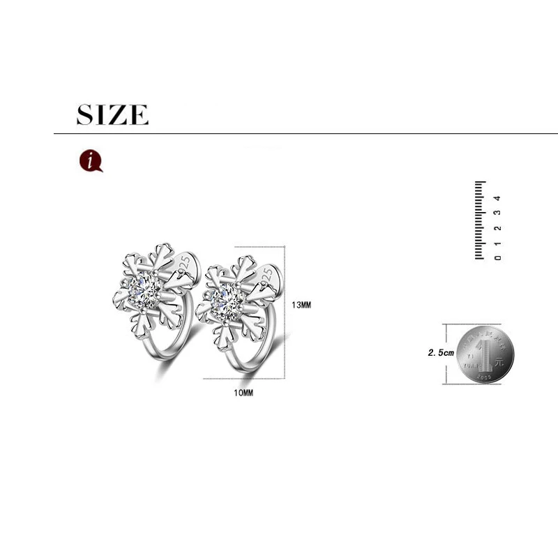 Простые 925 Серебряные Снежинки серьги-клипсы с цирконом для женщин клипсы, серьги с цветами модные ювелирные изделия снежинка ухо манжеты Клипсы Серьги