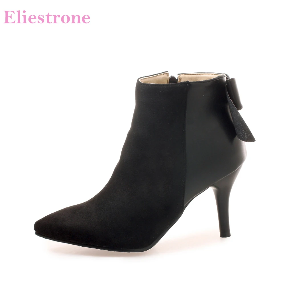 

Brand New Sexy Army Green Black Women Ankle Riding Boots Soft Bow-tie Lady Nude Shoes High Heel AC2083 Plus Big Size 10 32 43 46