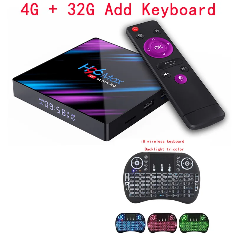 4G 32G Add keyboard H96 max Smart tv Box Android 9,0 4 Гб 64 Гб Rockchip RK3318 четырехъядерный 2,4G/5,8G двойной wifi ТВ-приставка 1080P 4K медиаплеер - Цвет: 4G 32G Add keyboard