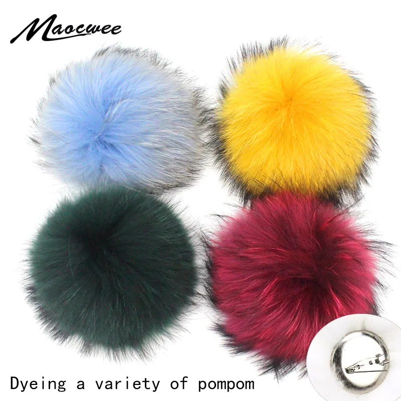 Colorful Color Raccoon Fur Pompoms Needle Fur Pompon For Knitted Hat Cap Beanies Scarves Bags Shoes Real Fur Pom Poms With Pin