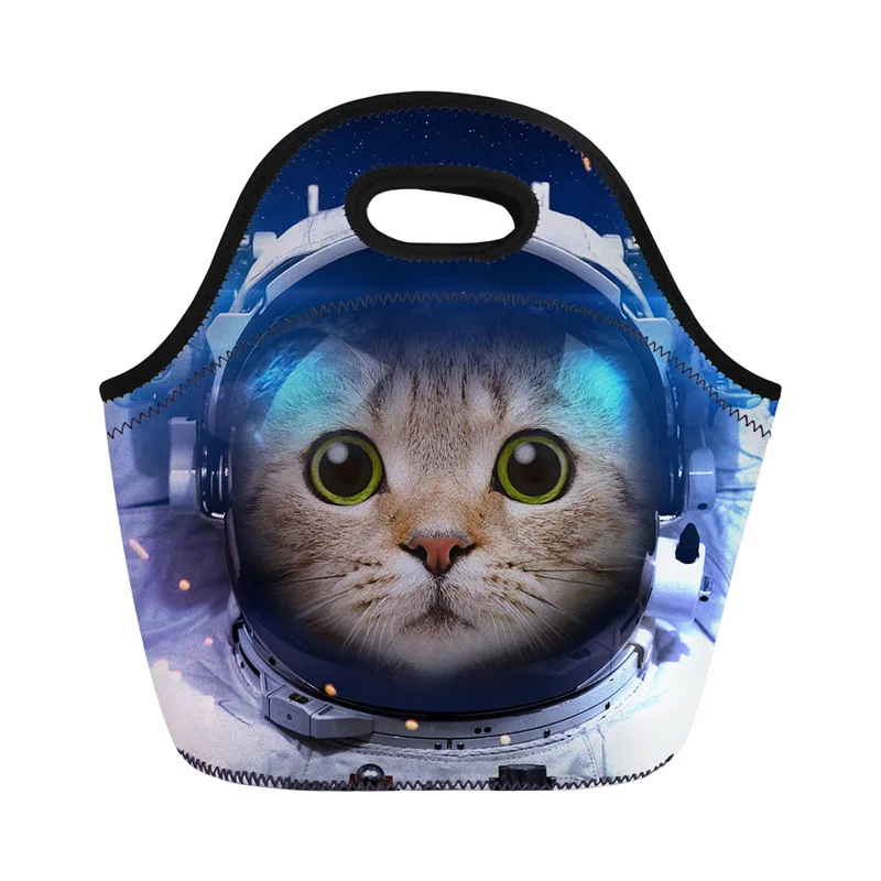 THINK Cat Spaceman напечатаны женщины дети ланчбэги сумка для пикника, водостойкая ланч бокс 3D животное мода Путешествия Портативный Ланч сумка из неопрена - Цвет: 001