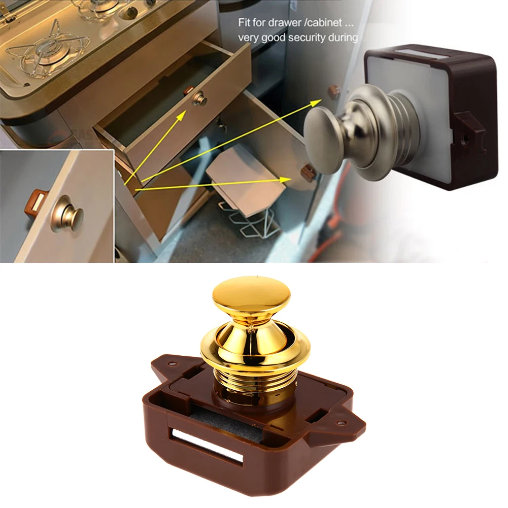 

Zinc alloy Large Push Lock Button Catch Lock Cupboard Door Knob Camper Caravan Motorhome RV Cabinet Drawer Push Latch