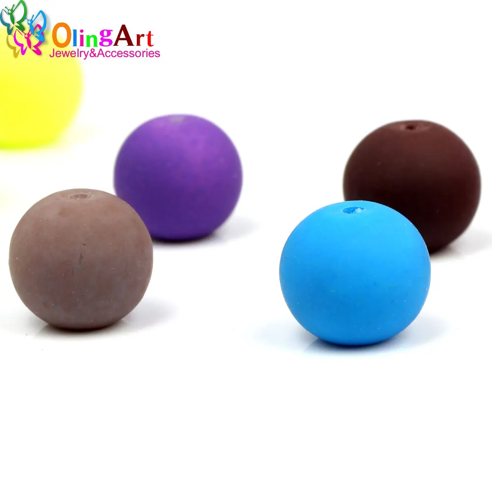 OlingArt Rubber Glass Beads High quality 12PCS 14mm Candy Color Neon Matte Loose Beads Handmade jewelry making bracelet DIY