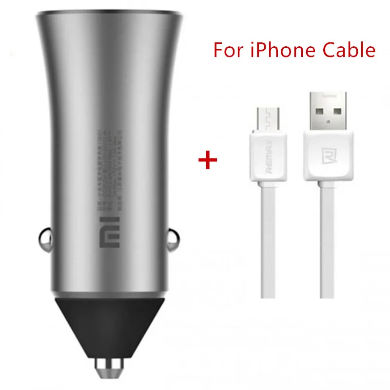 for iPhone cable Новая версия Xiaomi Mi автомобильное зарядное устройство двойной USB быстрая зарядка 5 В/2,4 А 9 В/2 а 12 В/1,5 А макс 18 Вт Быстрая зарядка издание с светодиодный светильник советы - Тип штекера: for iPhone cable
