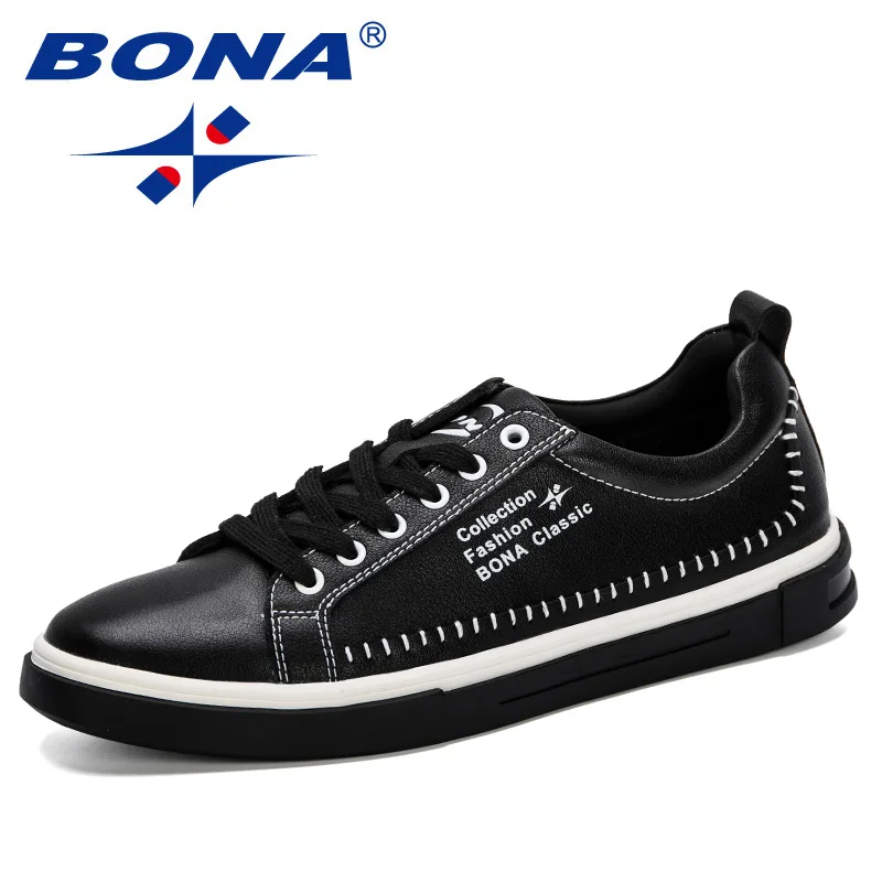 BONA/Новинка года; классические мужские кроссовки; обувь для скейтбординга; уличная Удобная однотонная обувь унисекс для влюбленных; спортивная обувь на шнуровке для мужчин - Цвет: Black