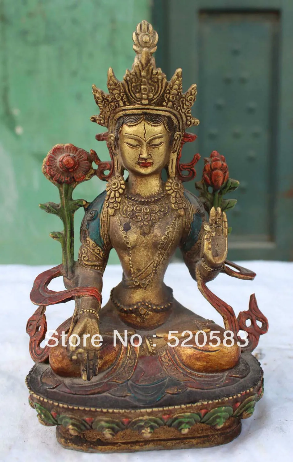 

Free Shipping 9" China Tibet Buddhism Bronze Painting Buddha Kwan-yi Statue