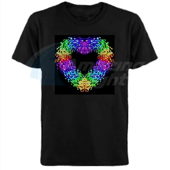 

Heart Design Hot sale unisex 100%Cotton el sound active t shirt led sound active t-shirt with DC3V inverter