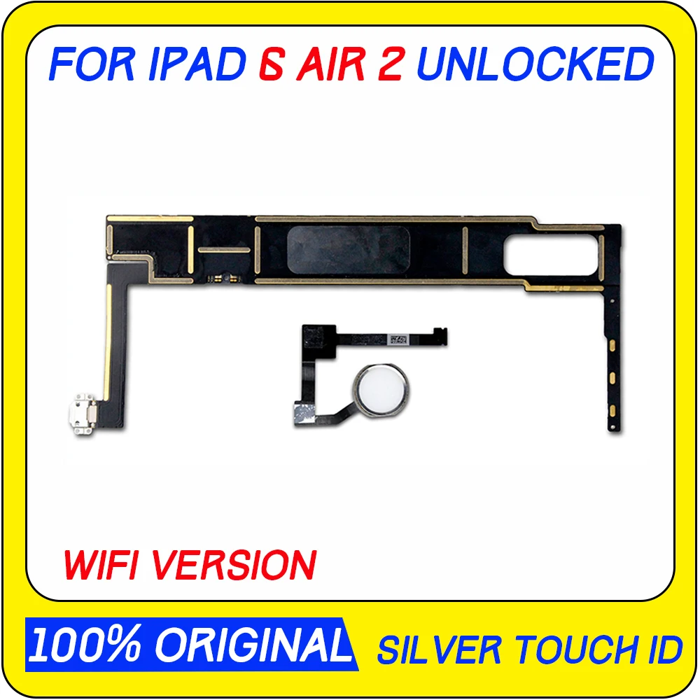 A1566 / A1567, Unlocked logic board For ipad 6 / Air 2 Motherboard with touch id Wifi Version with chips 16gb 32gb 64gb 128gb