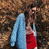 Мериносовая шерсть свитера Мода негабаритных трикотажные зимние женские пальто - Цвет: blue