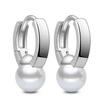 

ANENJERY Silver Color Pearl Small Hoop Earrings For Women brincos S-E171