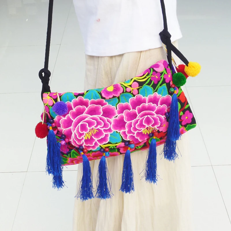 Hmong embroidered Female bag Summer canvas tassel bag Fashion Vintage Messenger Shoulder Bags Original women's brand bag image_0