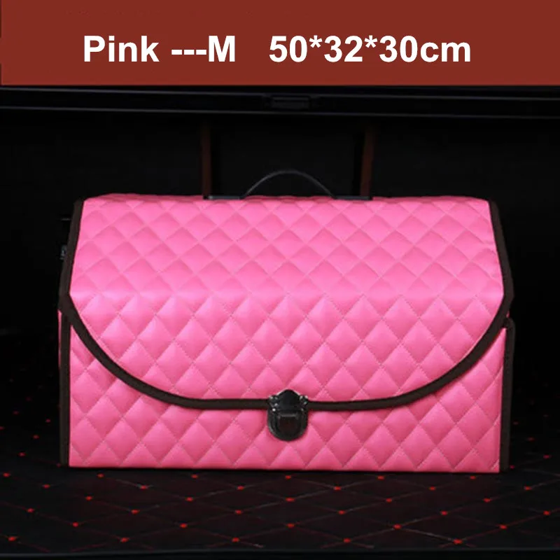 pink M size Автомобильные органайзеры для багажника из искусственной кожи, водонепроницаемая складная переносная сумка для хранения инструментов, органайзер в клетку, автомобильная складная коробка для хранения - Название цвета: pink M size